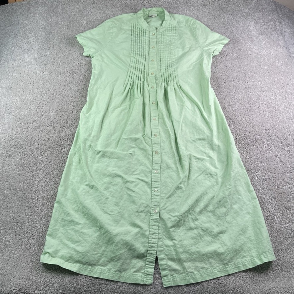 J Jill Shirt Dress Women Large Tall Green Pintuck Linen Blend Button Front Midi